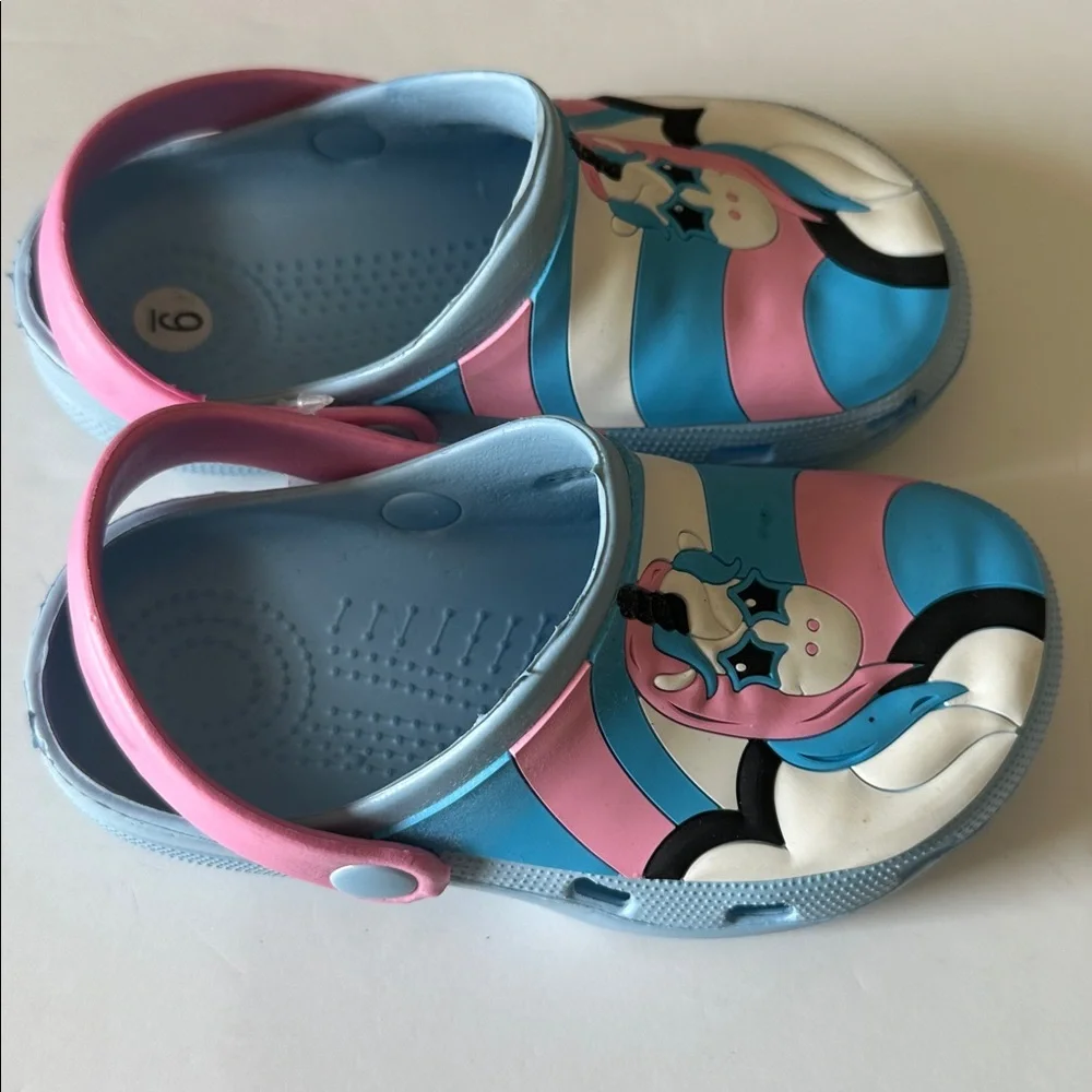 Girls Unicorn Clog Sandals Blue Pink Size: US Toddler 9 EU 28
